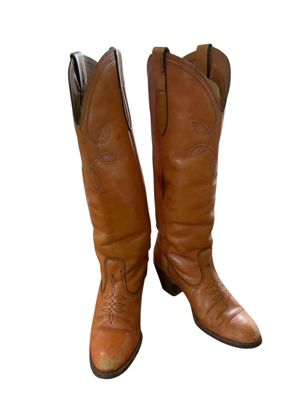 Women's Tan Leather Western Knee-High Boots